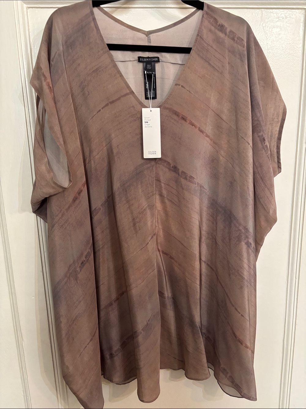 Eileen Fisher Dusty Brown Sheer V-Neck Tunic